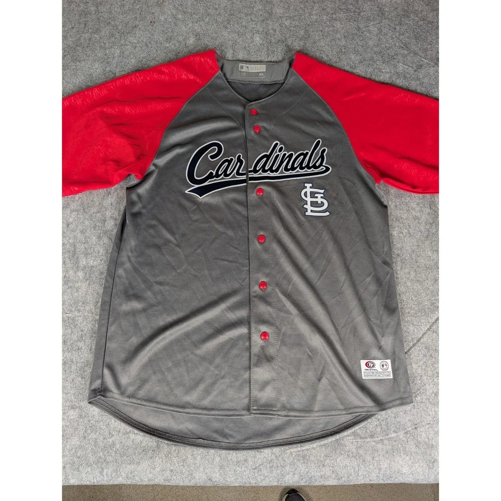 MLB St Louis Cardinals True‎ Fan Jersey Grey Red Button Up Mens L 42-44